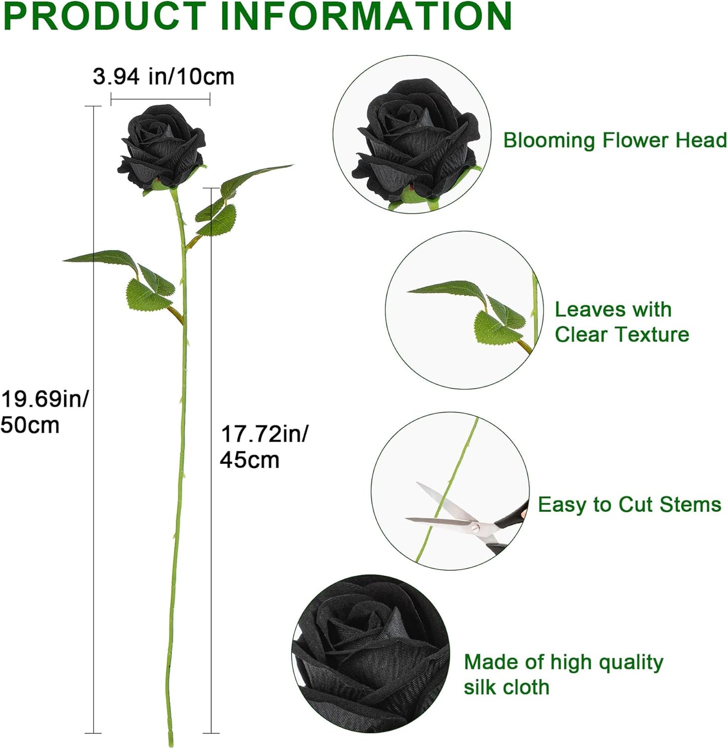 Fake Plants Roses Flowers Plastic Flowers Spring Decorations for Home Gifts for Gf Roses Artificial Flowers for Vase Fake Flowers Home Decor 19.6"(Black 50PCS)