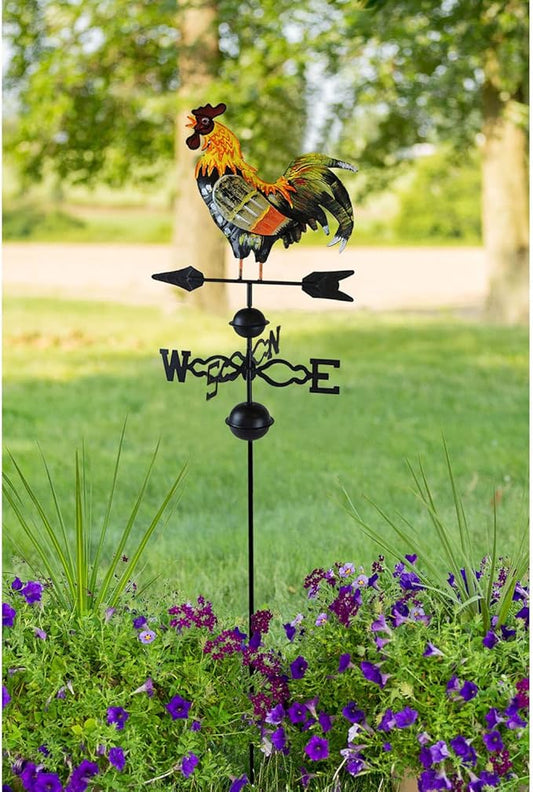 Westcharm 48 in. Crowing Metal Rooster Weathervane | Wind Wheel Decorative Garden Stake with Rooster Ornament | Chicken Garden Weather Vane
