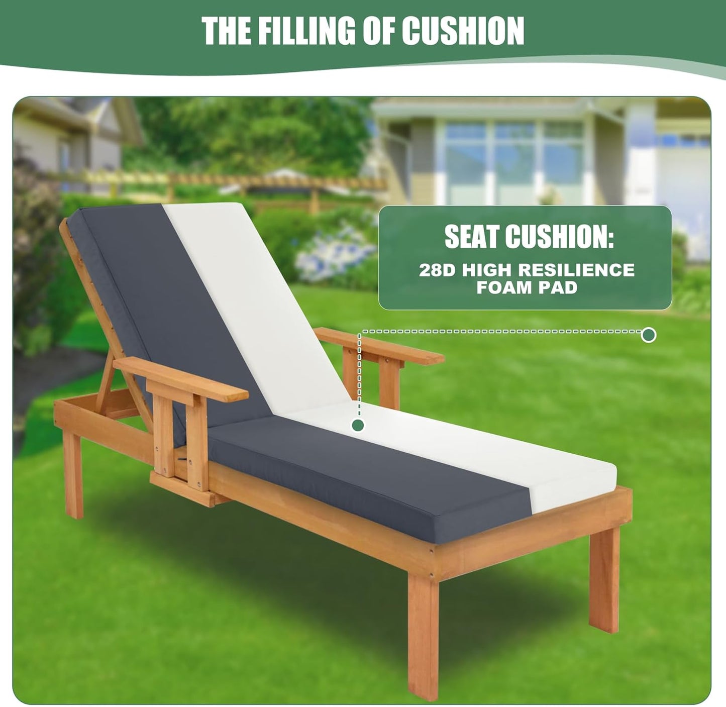 Chaise Lounge Cushions Outdoor Set of 2 - Waterproof and Fade Resistant Sun Lounger Replacement Cushions - Patio Lounger Pads with Removable Cover for Pool, Deck, 72 x 21 x 3 Inch, Dark Grey