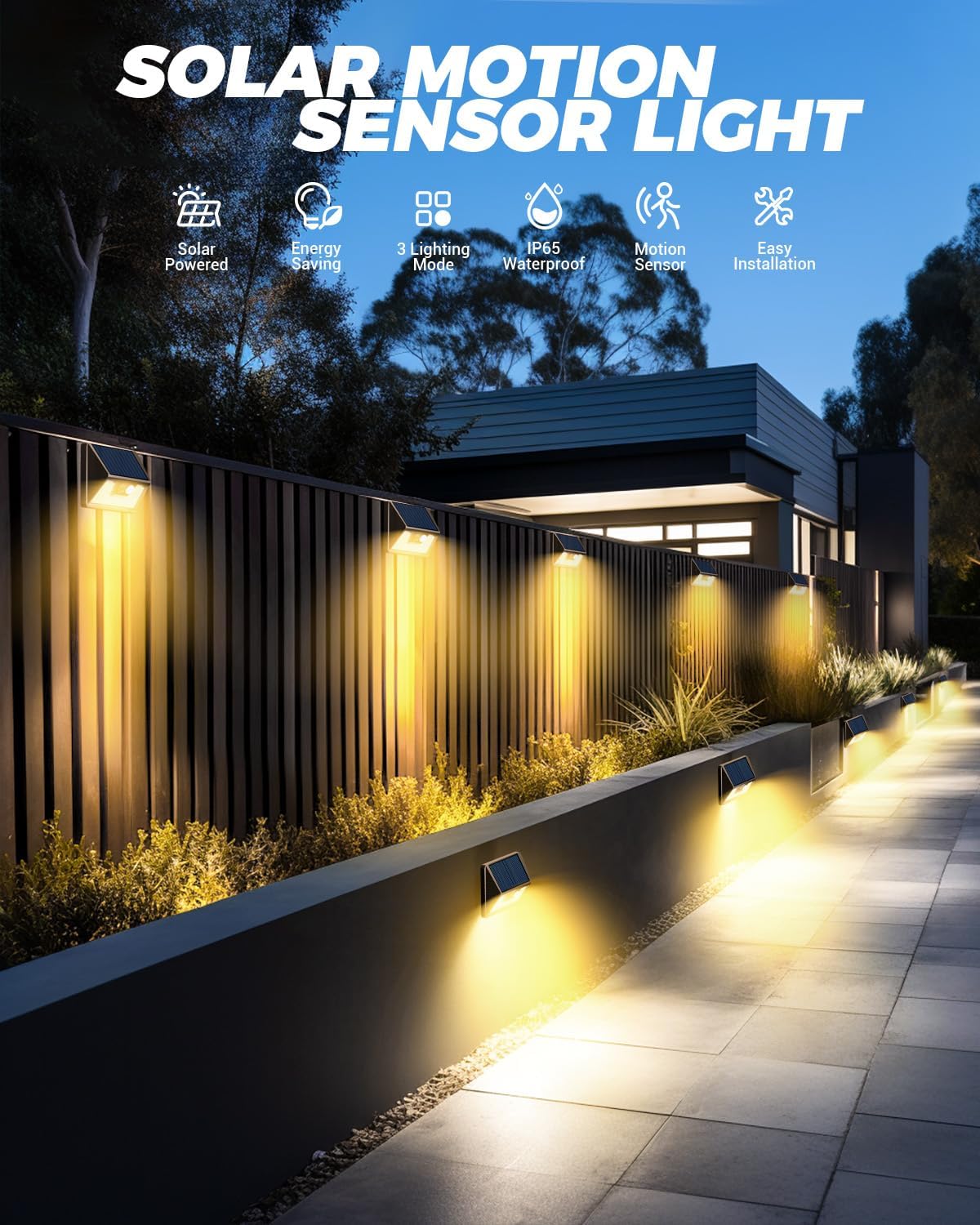 12 Pack Solar Fence Lights Waterproof, Motion Sensor Deck Lights Outdoor, Cold White LED Outside Lamp Wireless for Wall Yard Steps Stairs Garden - Brown