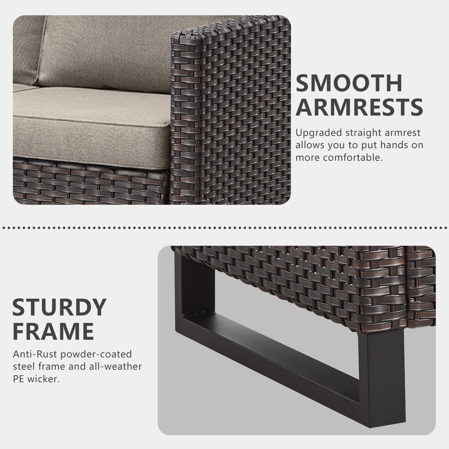 HUMMUH 10 Piece Patio Furniture Set PE Wicker 3 Outdoor Sectional Sofa Set with Patio Swivel Chairs Dinning Table Ottomans for Porch,Garden,Backyard,Deck(Brown/Grey)