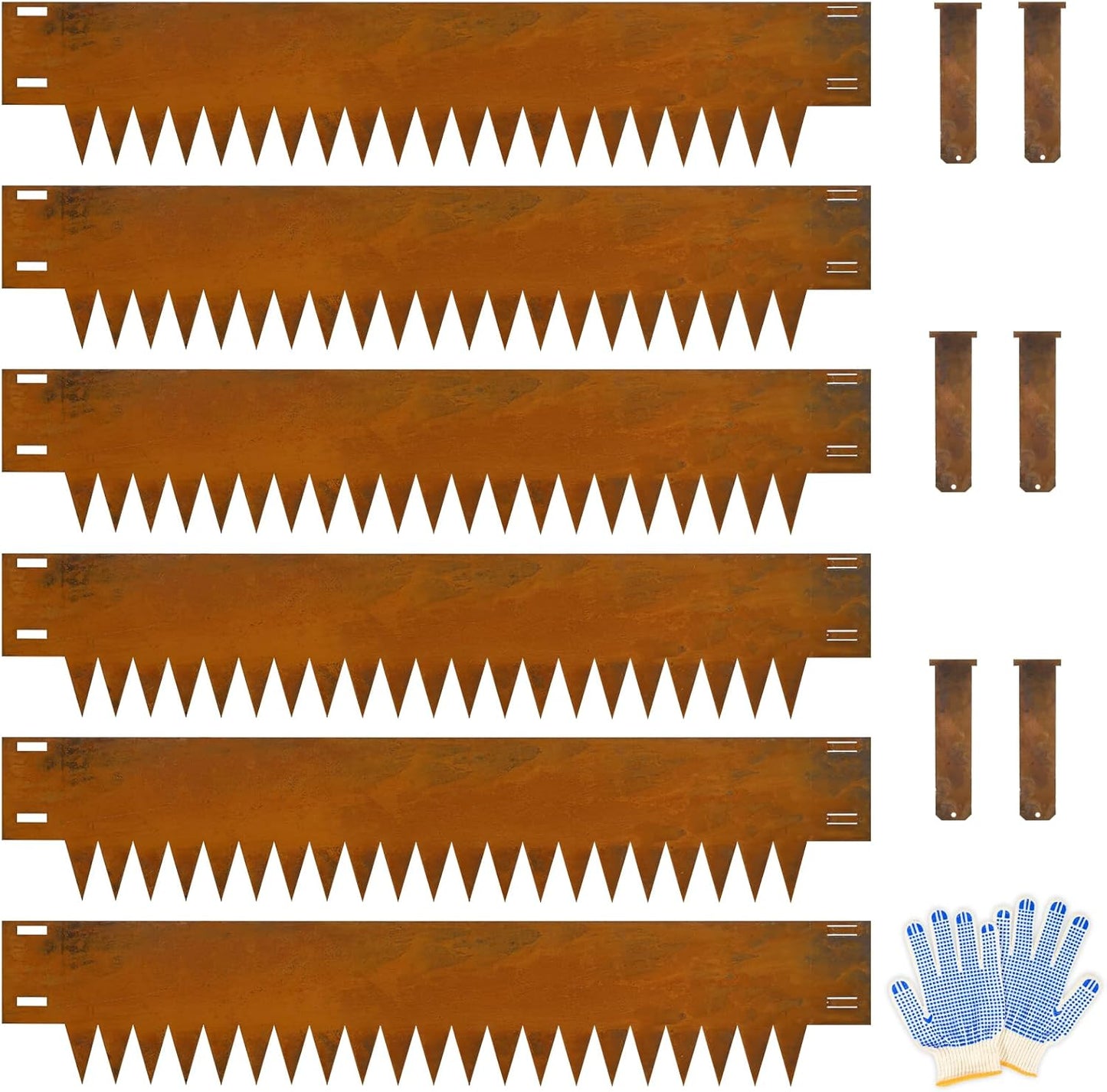 Cor Ten Steel Landscape Edging, 8Hx40L-Inch Metal Garden Edging, 6-Pack Hammer in Landscape Edging with 6 Clips and Gloves, Rustic