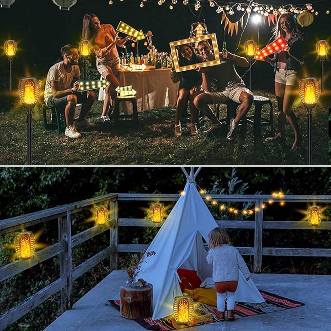 4Pack Solar Torch Light with Flickering Flame, Upgraded 3in1 Solar Lights Outdoor Hanging Lantern, Waterproof Landscape Decoration Lighting for Garden Yard Pathway Driveway, Auto On/Off