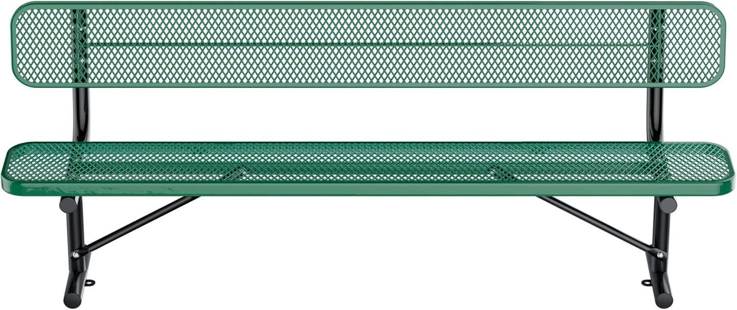 Thermoplastic Coated Iron Park Bench for Outside, Heavy Duty Metal Garden Bench, Expanded Commercial Grade Seating for Shopping Malls, Lawn Yard Porch Entryway (Green with Backrest, 96IN)