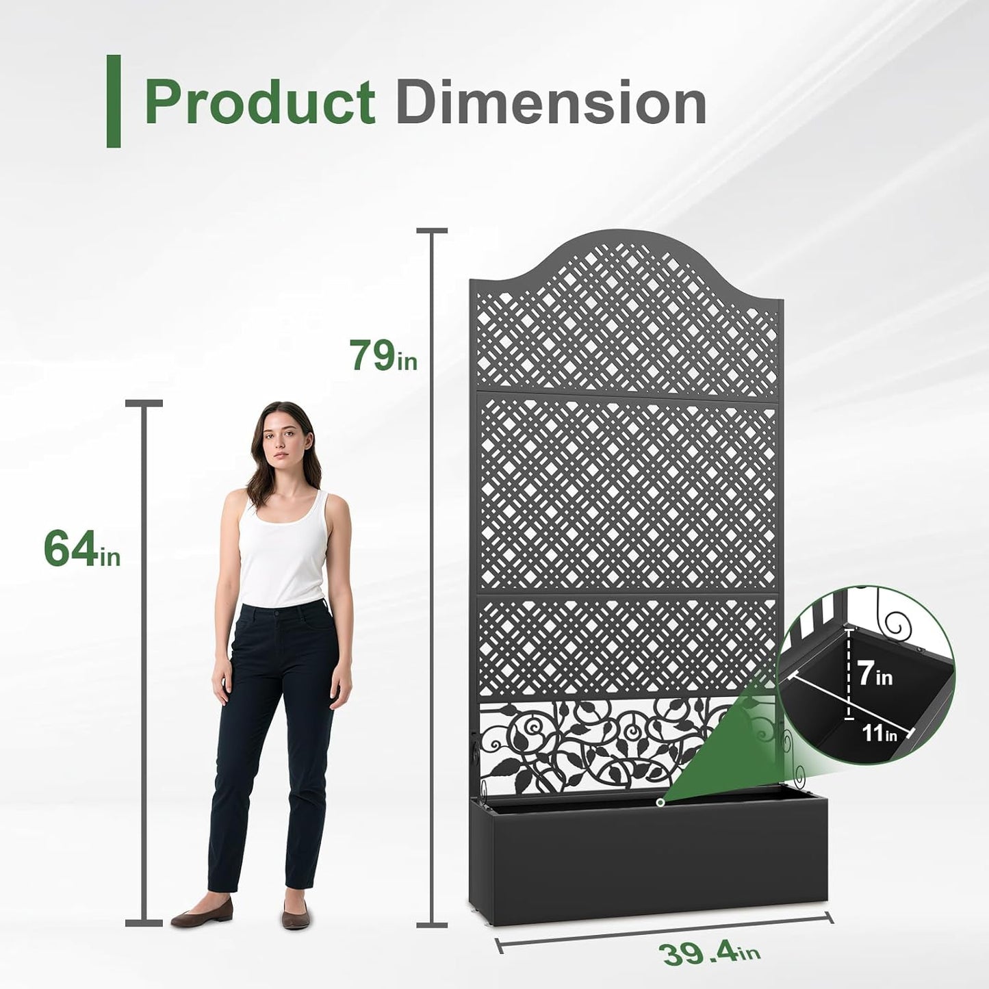 Metal Raised Garden Bed with Trellis, 79"x40"x11.8" Planter Box Outdoor with Privacy Screen Fence for Patio, Freestanding Garden Planter with Drainage Holes for Climbing Plants Flower Vegetable