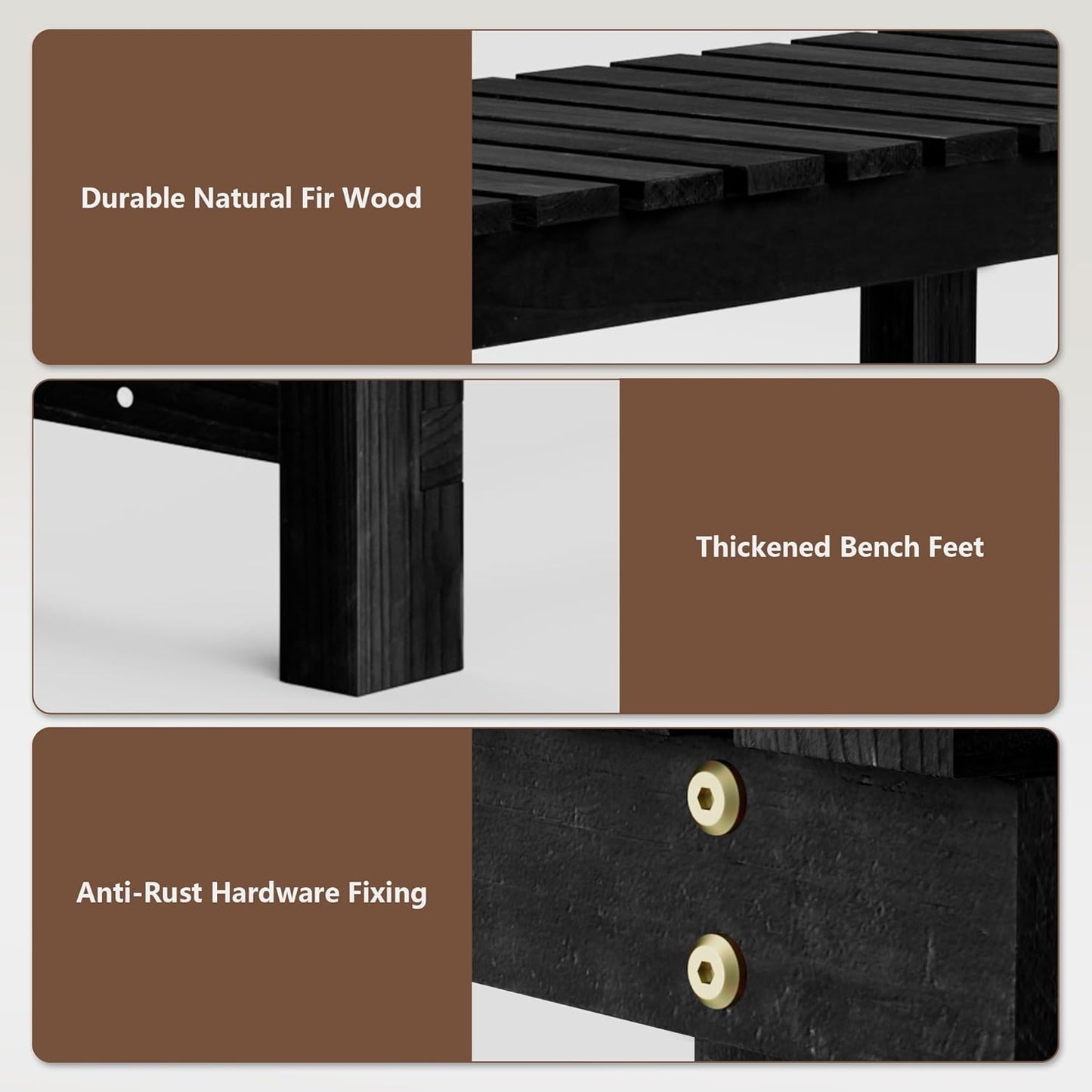 Nidouillet Outdoor Garden Bench, Weatherproof Patio Benches 2-Person Seat Backless Wooden Porch Bench, Multifunctional Slat All Weather Bench for Garden Lawn Porch Park Backyard (Black, 35.5 inch)