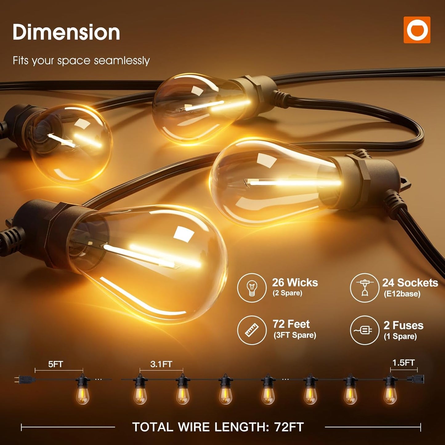 addlon 72FT(2-Pack*36FT) LED Outdoor String Lights with 24 Edison Vintage Shatterproof Bulbs, Commercial Grade Patio Lights, IP65 Waterproof for Balcony, Backyard and Garden, Warm White