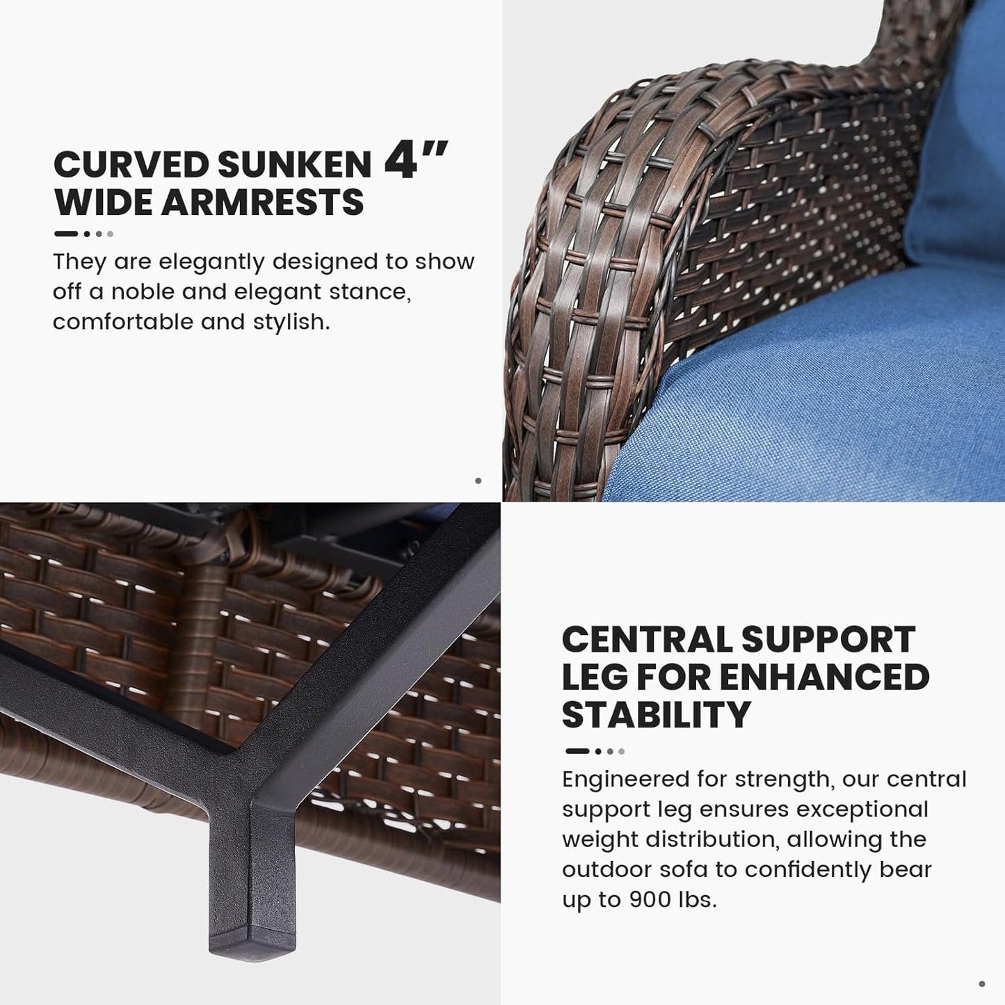 Outdoor Furniture 3-Seater Rattan Sofa Patio Wicker Sofa Couch Furniture Set with Washable Cushions