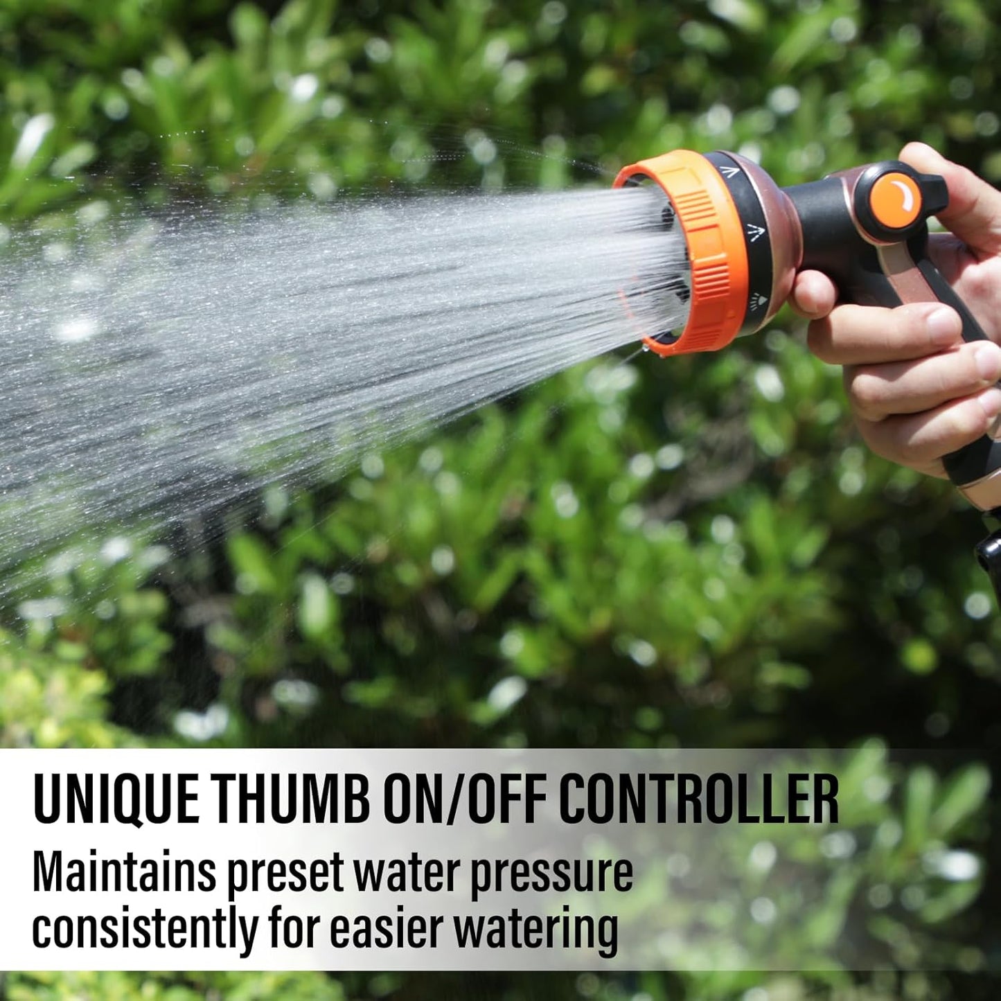 Heavy Duty Garden Hose Spray Nozzle, Metal Water Hose Nozzle with 8 Spray Patterns, High Pressure Hose Nozzle with Thumb Control On Off Valve for Lawn Watering, Car Washing, Pets Showering