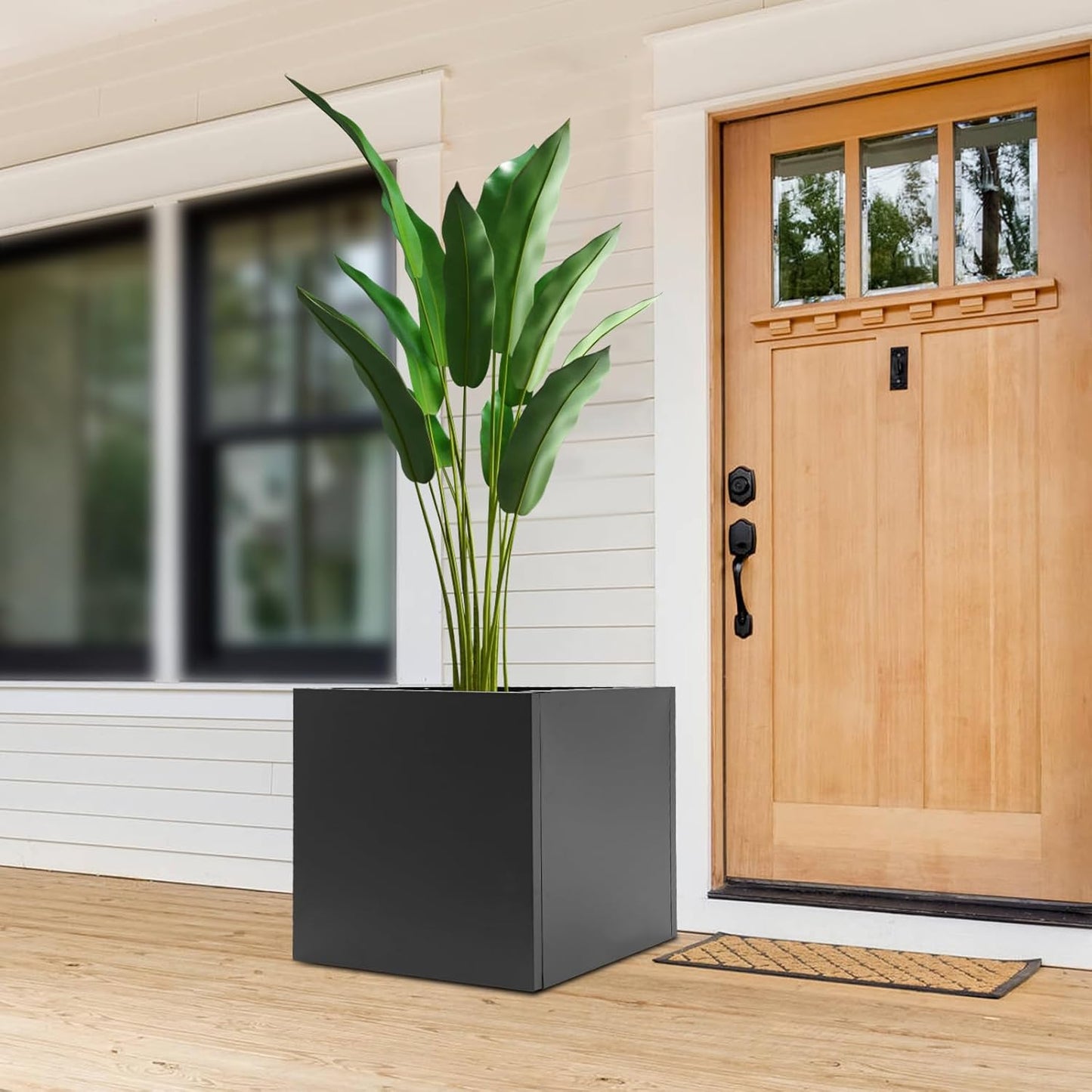 24" L x24 W x24 H Metal Flower Boxes Planter Boxes Outdoor Raised Garden Bed Indoor Outdoor Planting Bed Black Square Planter Box for Patios Lawn Yard Decor Storage