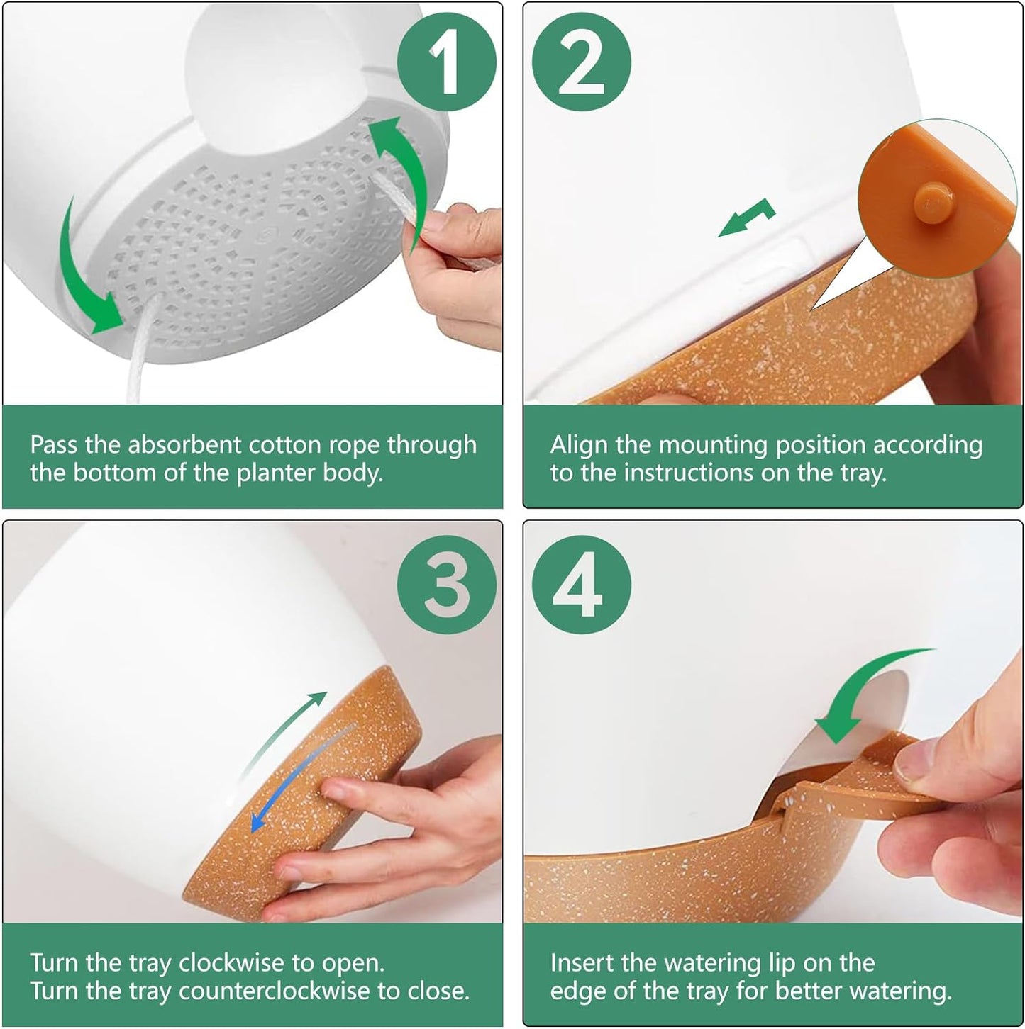 White Self Watering Pots with Drainage Planting Pot for HousePlants Plastic Flower Pots Outdoor Plant Pots Gift Idea Decorative Flower Pots Draining Pots for Indoor Plants