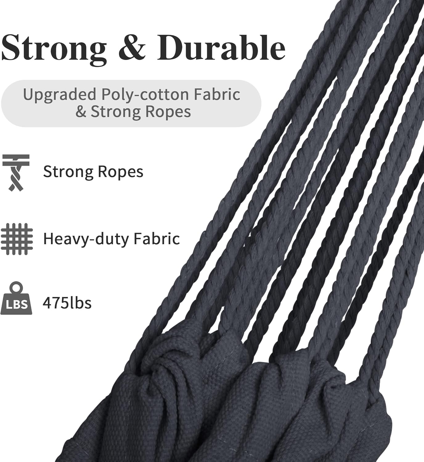 SUNCREAT Hammocks Outdoor Camping Double Hammock, Extra Large 2 Person Hammock for Camping, Dark Gray