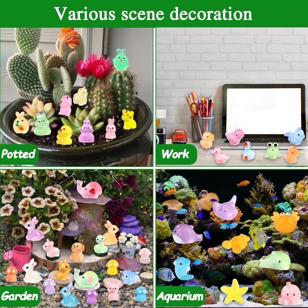 131pcs Luminous Mini Resin Animals, Glow in The Dark Tiny Small Little Animal Ducks Figures to Hide Miniature Figurines for Dollhouse Garden Micro Landscape Aquarium Decorations DIY Crafts