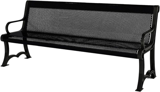 Coated Outdoor Furniture Heavy-Duty Outdoor Bench Thermoplastic Coated, Punched Steel, Commercial-Grade Garden Bench, Made in America (Portable with Back, 4 Ft, Black)