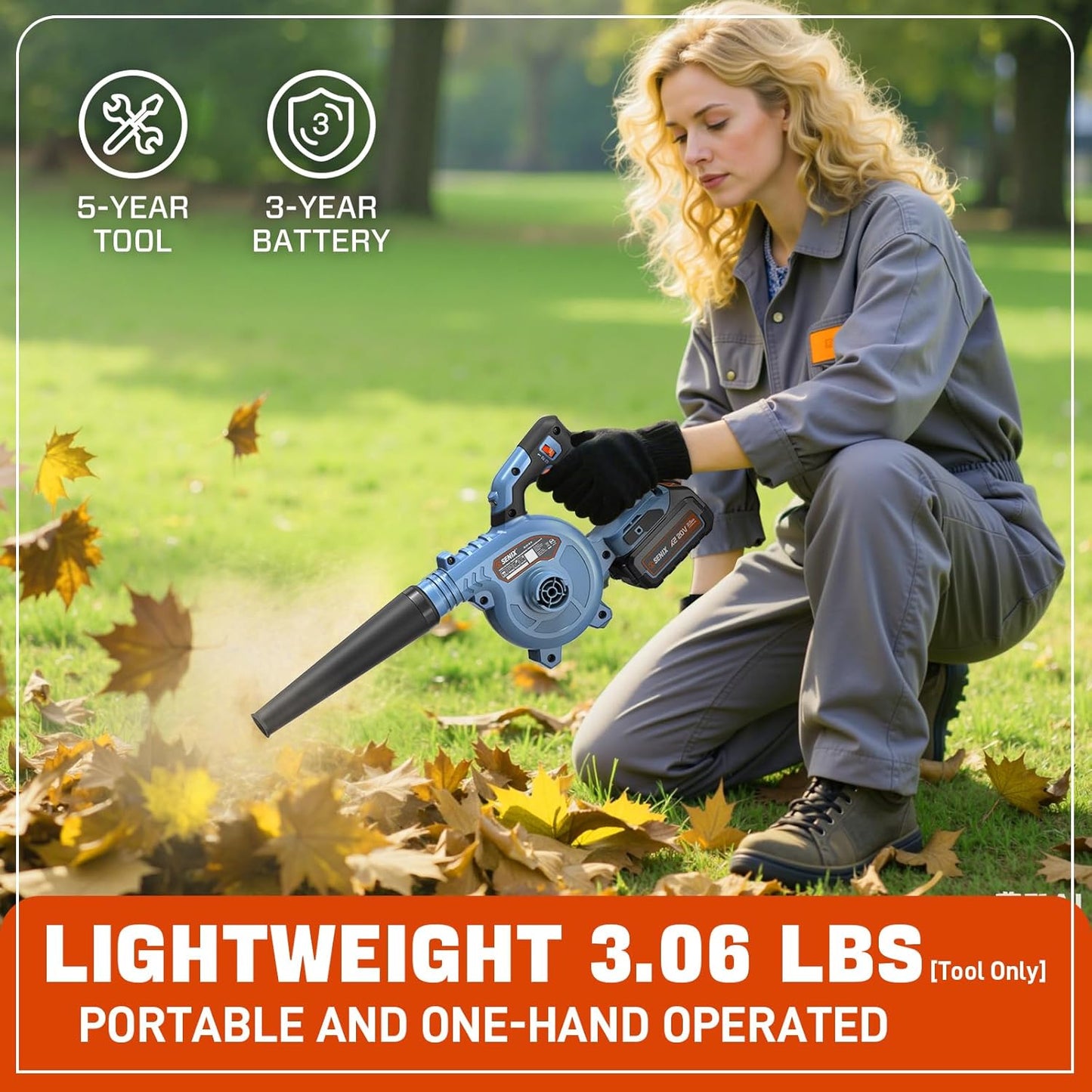 SENIX 20V Cordless Leaf Blower, Electric Blowers with Brushless Motor, 3 Variable Speed Modes, 75 CFM and 180 MPH, 2.5Ah Battery and Charger Included, Lightweight Leaf Blowers for Lawn Care (BLX2-M)