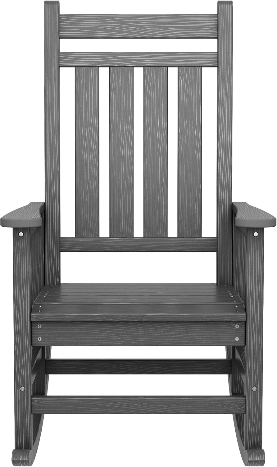 SERWALL Outdoor Rocking Chair Set of 4, HDPE Rocking Chairs for Adult, All Weather Porch Rockers for Lawn Garden, Grey