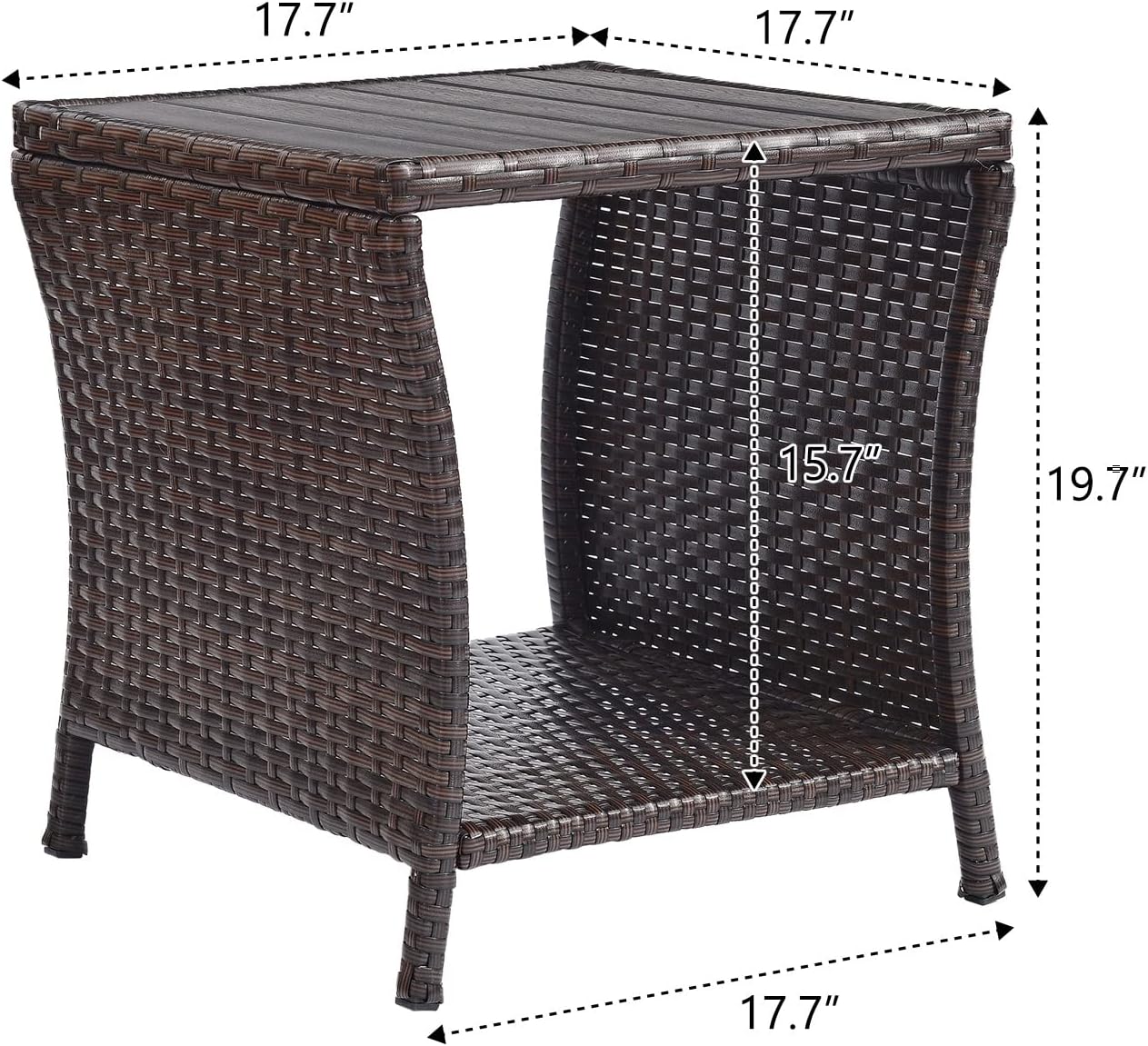 Outdoor Side Table for Patio Small Rattan Wicker Coffee Table Balcony Table Outside End Table with Poly Lumber Table Top & Storage Bistro Table for Garden Porch Deck Living Room Backyard Brown