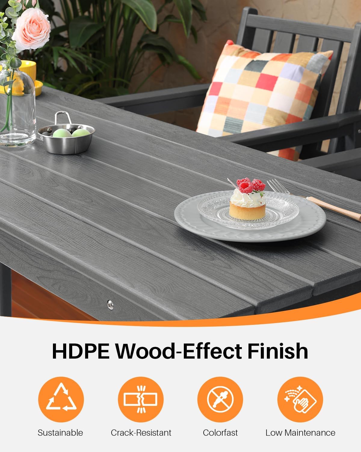 41" Outdoor Bar Table, HDPE Adirondack Outdoor Bar Table, All Weather Outside Bar Counter Height Tables Balcony Furniture, HDPE Patio Bar Tables for Bistro, Deck, Porch, Poolside, Smoke Gray