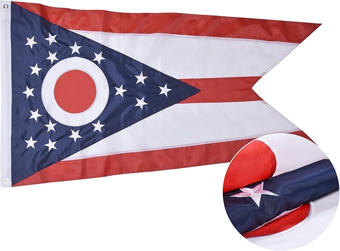 Ohio State Flag 4x6 Ft, Deluxe Embroidered Heavy Duty Polyester Durable OH Outside Flags, Indoor/Outdoor, Sewn Stripes and Brass Grommets