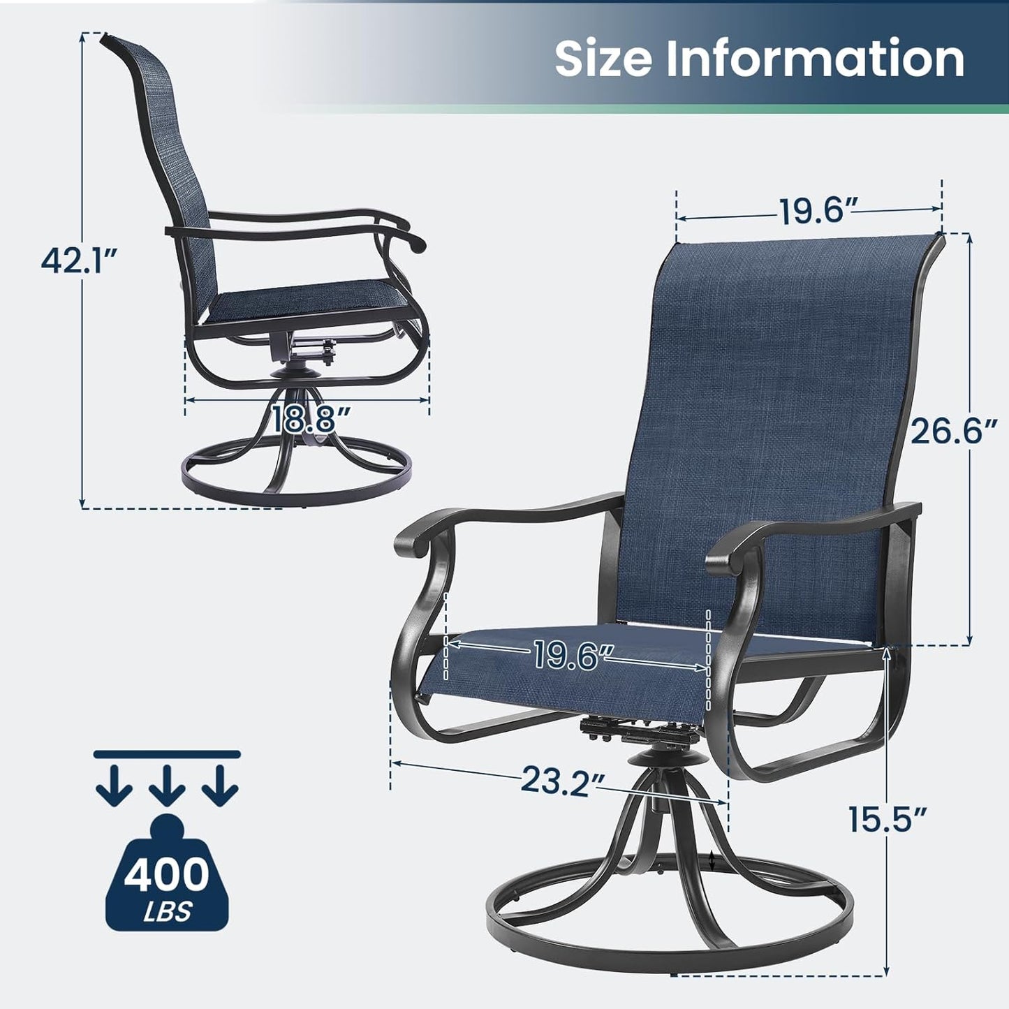Amopatio Patio Swivel Chairs Set of 8, Outdoor Swivel Rocker Dining Chairs with All Weather Textilene High Back & Metal Frame, for Backyard Deck Lawn Garden, Navy Blue