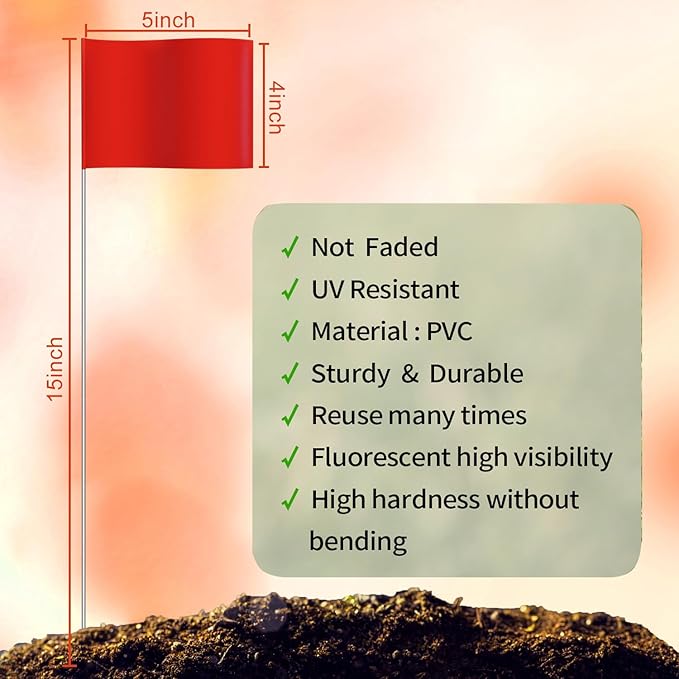 Zozen Marking Flags, Red Color | 1000 Pcs | 15x4x5 Inch, Yard Flags for Lawn & Irrigation & Landscape & Sprinkler & Survey & Dog Training.