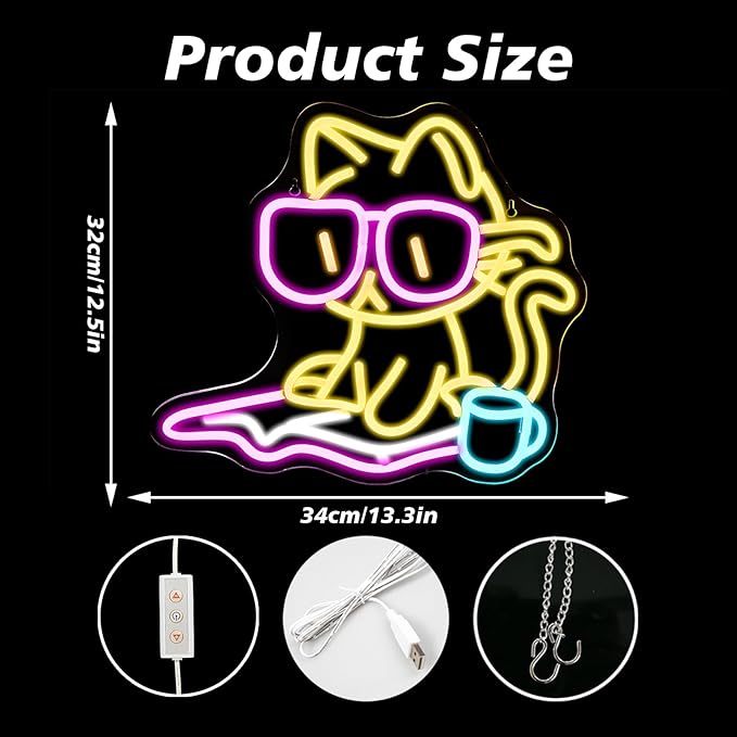 Cat Reading Book Neon Sign Wall Decor, Reading Cat Neon Light Bedroom Wall Decor Suitable for Classroom Book Party Library Decoration Reading Room Bookish Decor Gift