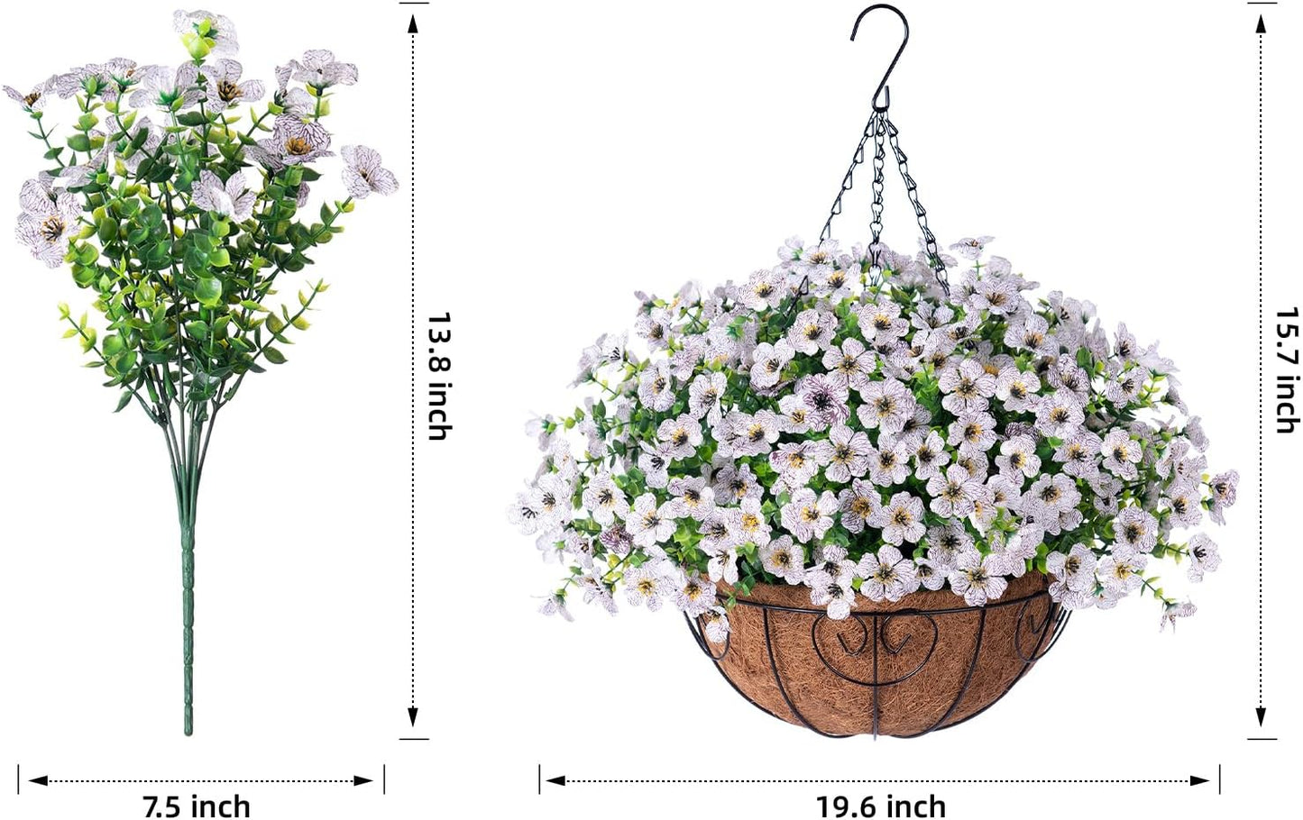 Artificial Fake Hanging White Plants Flowers Basket for Outdoor Fall Winter, Faux Silk Daisy in Planter Realistic UV Resistant for Christmas Outside Porch Home Patio Balcony Yard Decoration