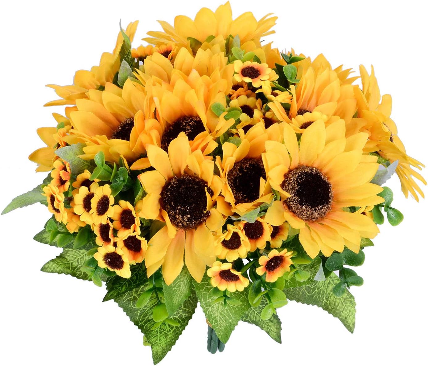 Lvydec Artificial Sunflower Bouquet, 2 Bunches Silk Sunflowers Fake Yellow Flowers for Home Decoration Wedding Decor (2 Pack)