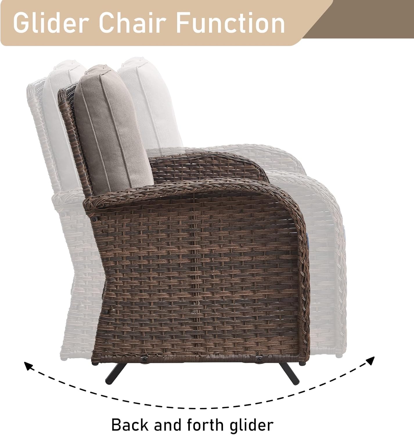 HUMMUH 7-Piece Patio Furniture Set with Fire Pit,Wicker Patio Glider Loveseat Outdoor Swivel Rocker Chairs with Ottomans for Backyard,Poolside,Deck