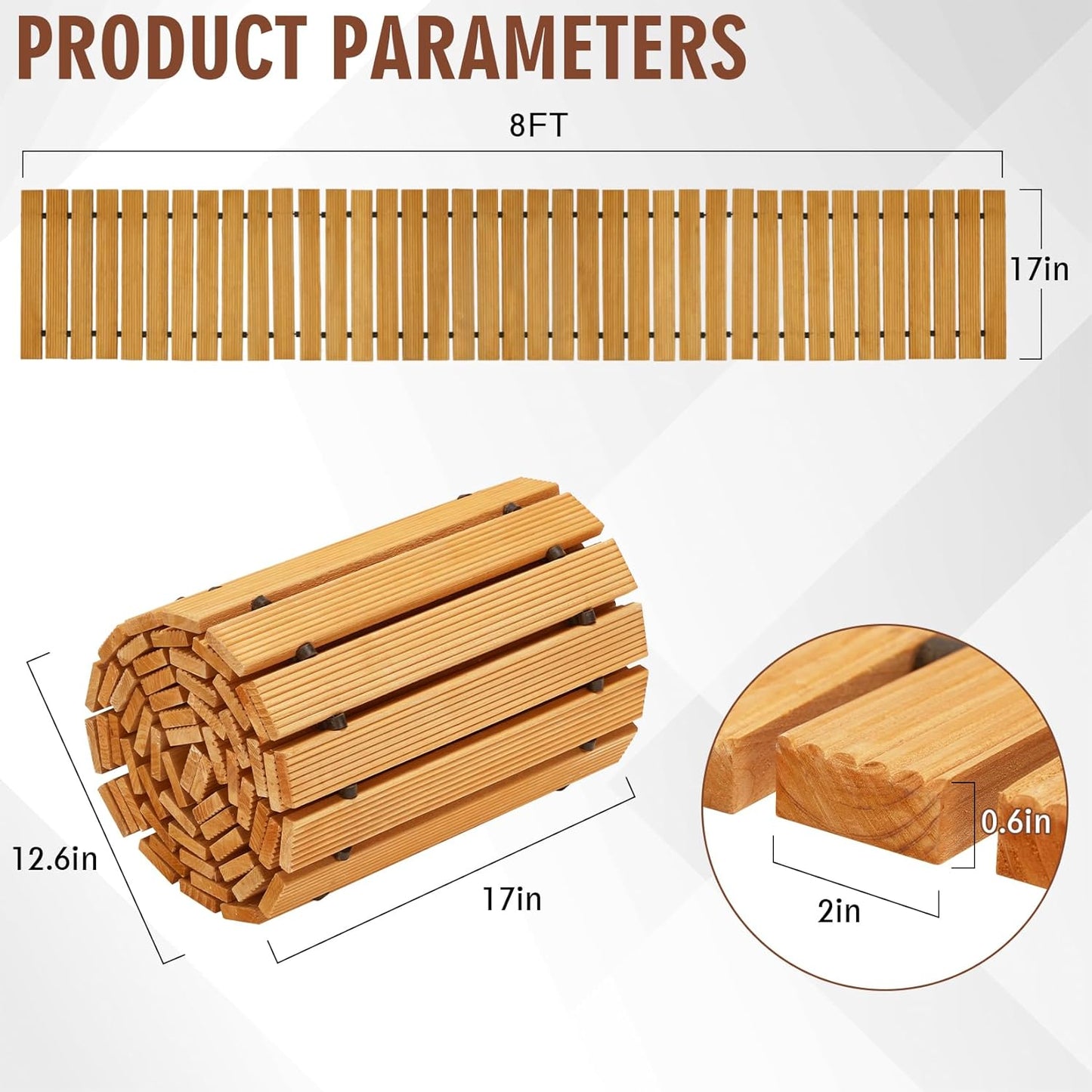 8FT Wooden Garden Pathway,Outdoor Roll Out Decorative Straight Walkway,Weather-Resistant Patio Path,Non-Slip Pavers Boardwalk for Garden, Backyard, Beach, Wedding Party Pathways