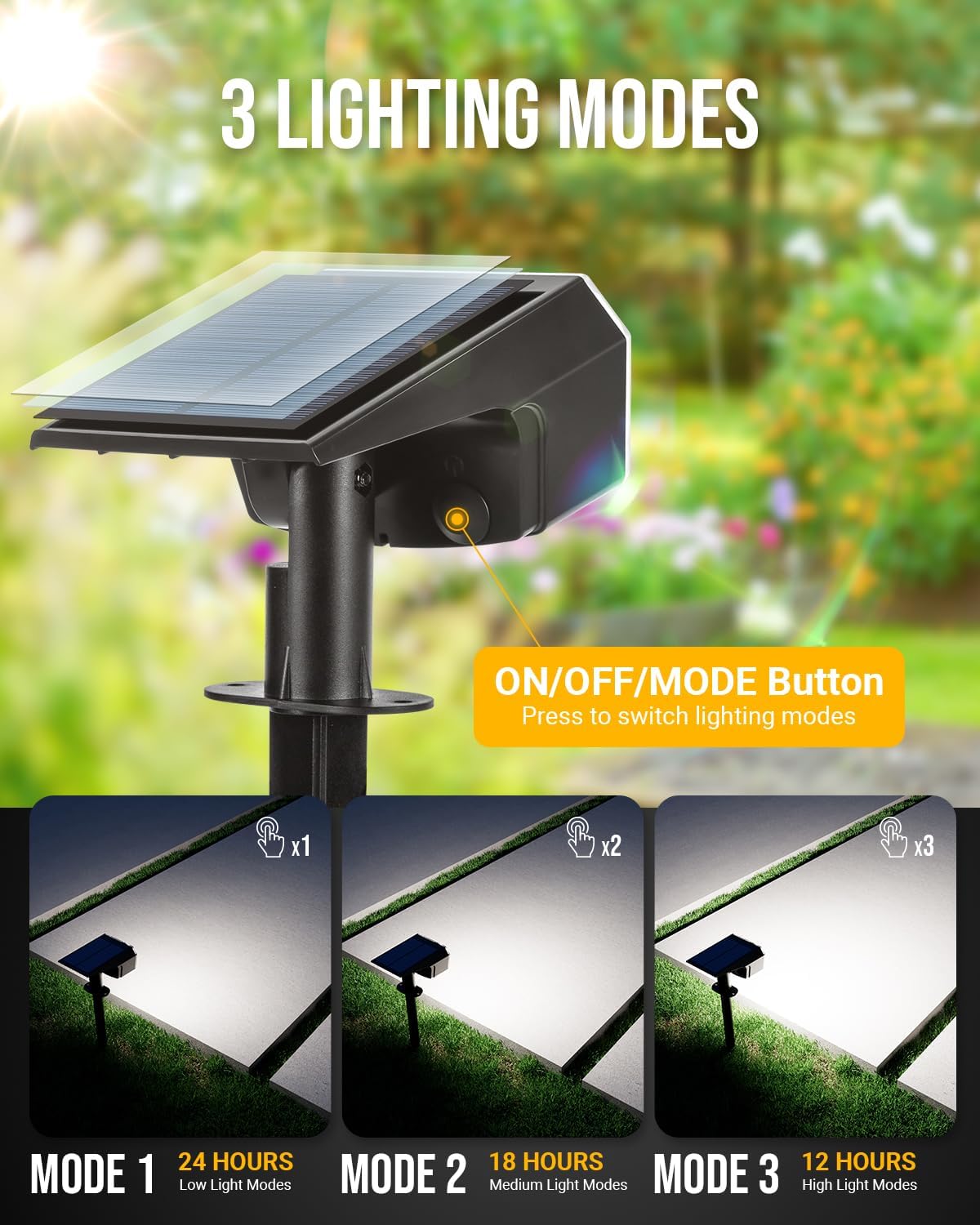 Solar Spot Lights Outdoor Waterproof IP65 Landscape Spotlights 63 LEDs 3 Lighting Modes Solar Spot Lights for Outside, Backyard, Garden, Garge, House-4 Pack Warm White
