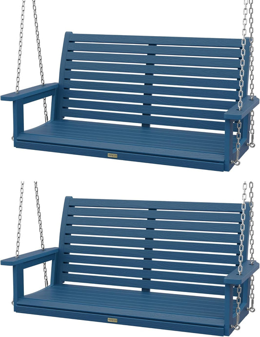 YEFU Hanging Porch Swing Set of 2,2-Seat Patio Swing Bench,All-Weather Swing Chair with Hanging Chains,Look Like Real Wood,for Garden and Courtyard,800LBS Weight Capacity,4FT,Navy Blue
