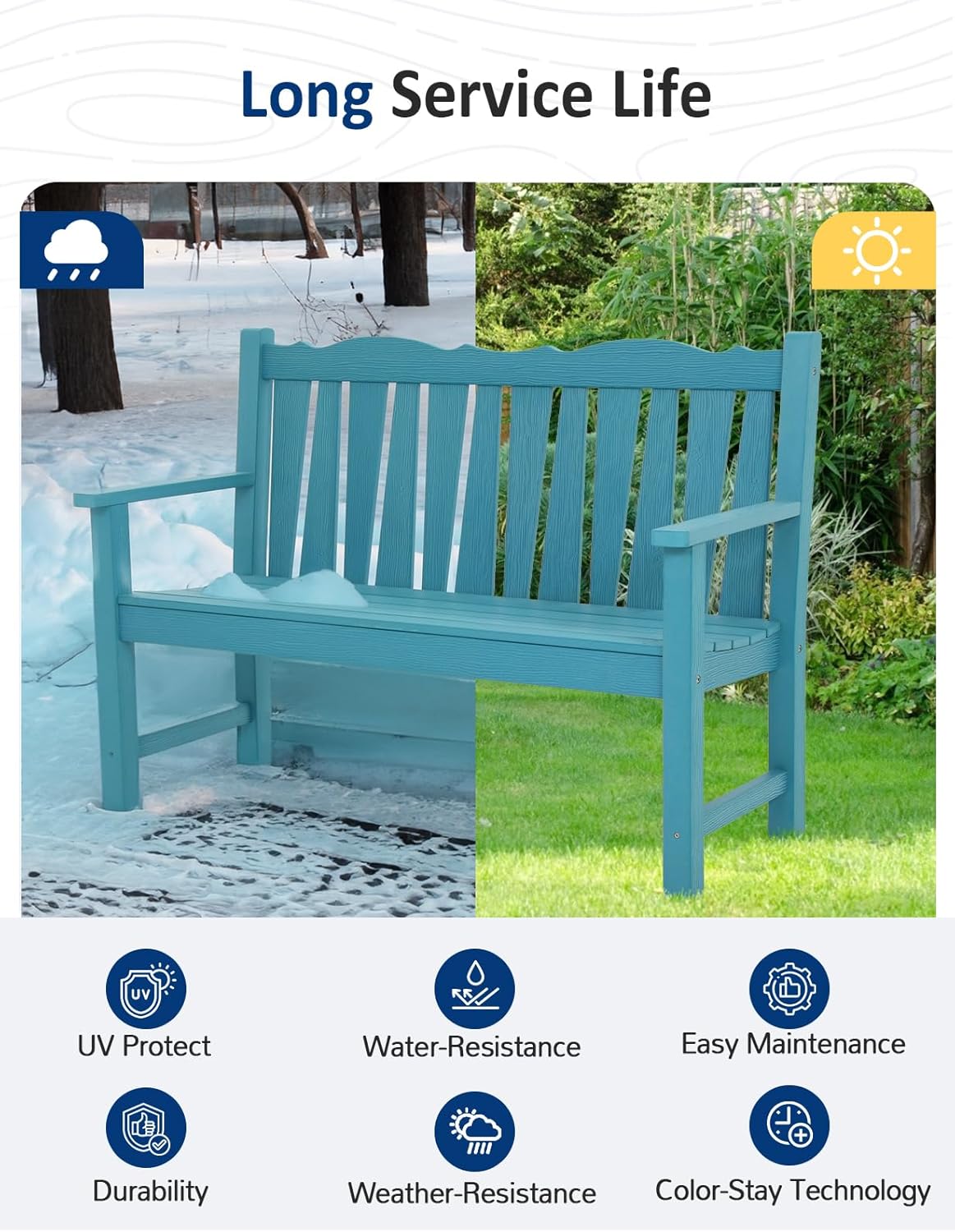Outdoor Bench Set of 2, Weatherproof Garden Benches for Outdoors, All Weather HIPS Patio Bench Holds up to 800lbs, Never Rot or Fade, Comfort Bench for Porch Garden Patio Yard and Park