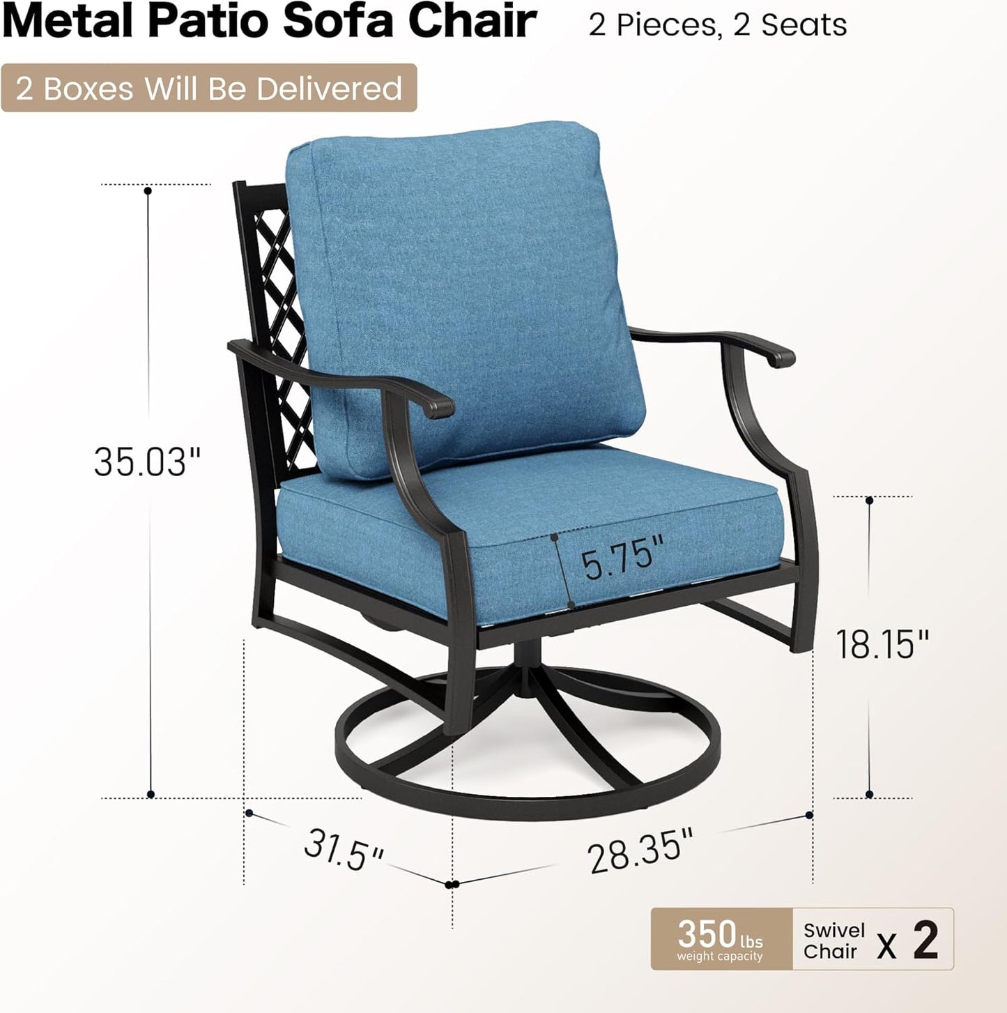 Metal Outdoor Swivel Patio Chairs Set of 2 with 5.75" Extra Thick Cushion, 2 Piece High Back Swivel Rocker Patio Chairs Outdoor Furniture Seating for Deck Balcony Front Porch, Navy