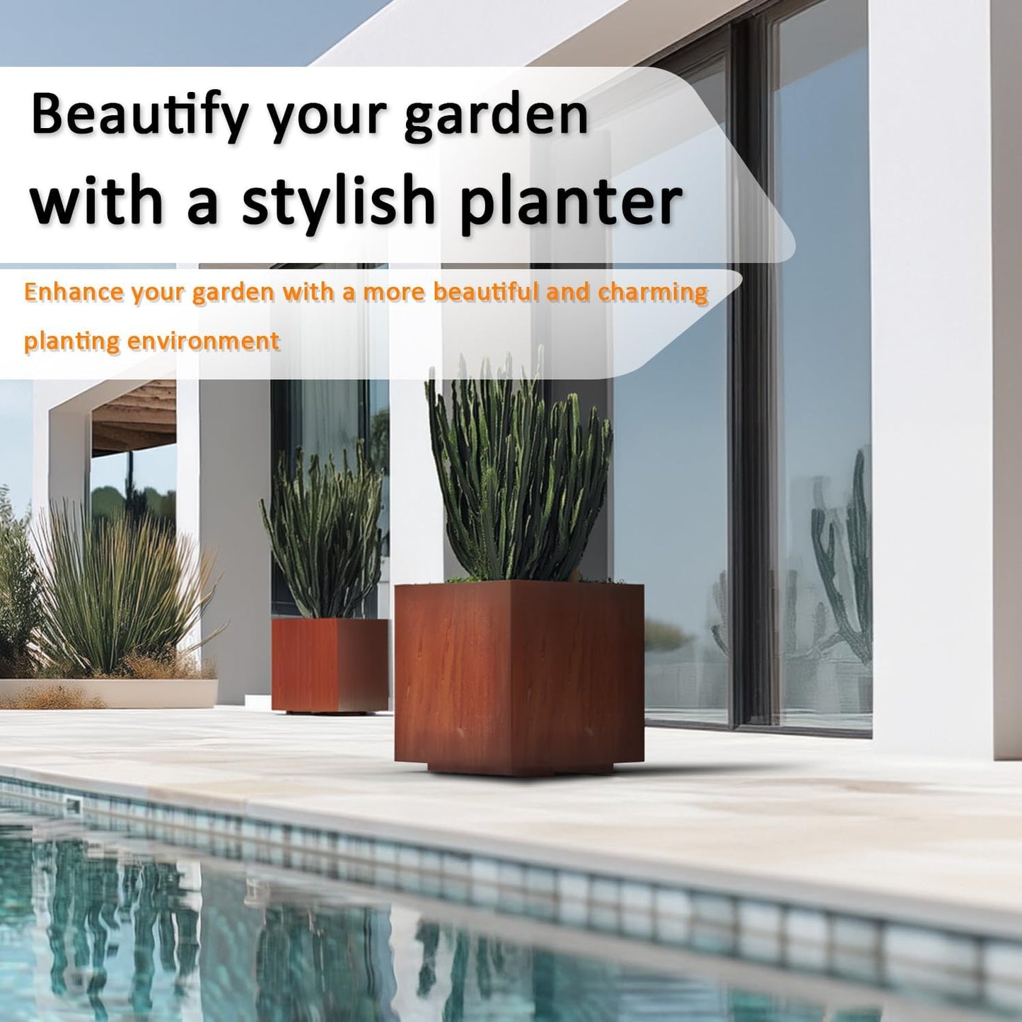 Corten Steel Cube Planter, 20in, Perfect for Patios & Terraces, Rust Patina Finish, Outdoor Box for Flowers, Trees & Shrubs