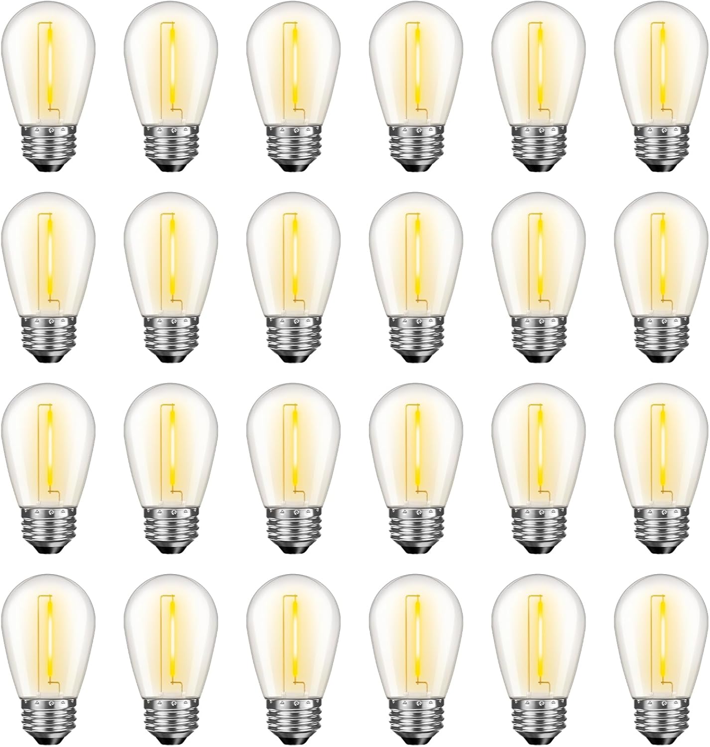 24 Pack LED S14 Replacement Light Bulbs, Waterproof 1W Vintage Edison Bulbs for Outdoor Patio Backyard String Lights, Dimmable, E26 Regular Medium Screw Base, 2200K Warm White