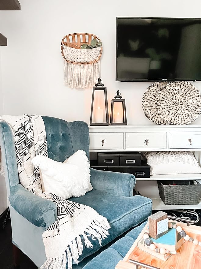 LampLust Black Lanterns Decorative Outdoor Lantern, 13 Inch Black, Battery Powered, Metal with No Glass, Indoor Outdoor Lanterns for Patio Waterproof, Spring Front Porch Floor Patio Home Decor