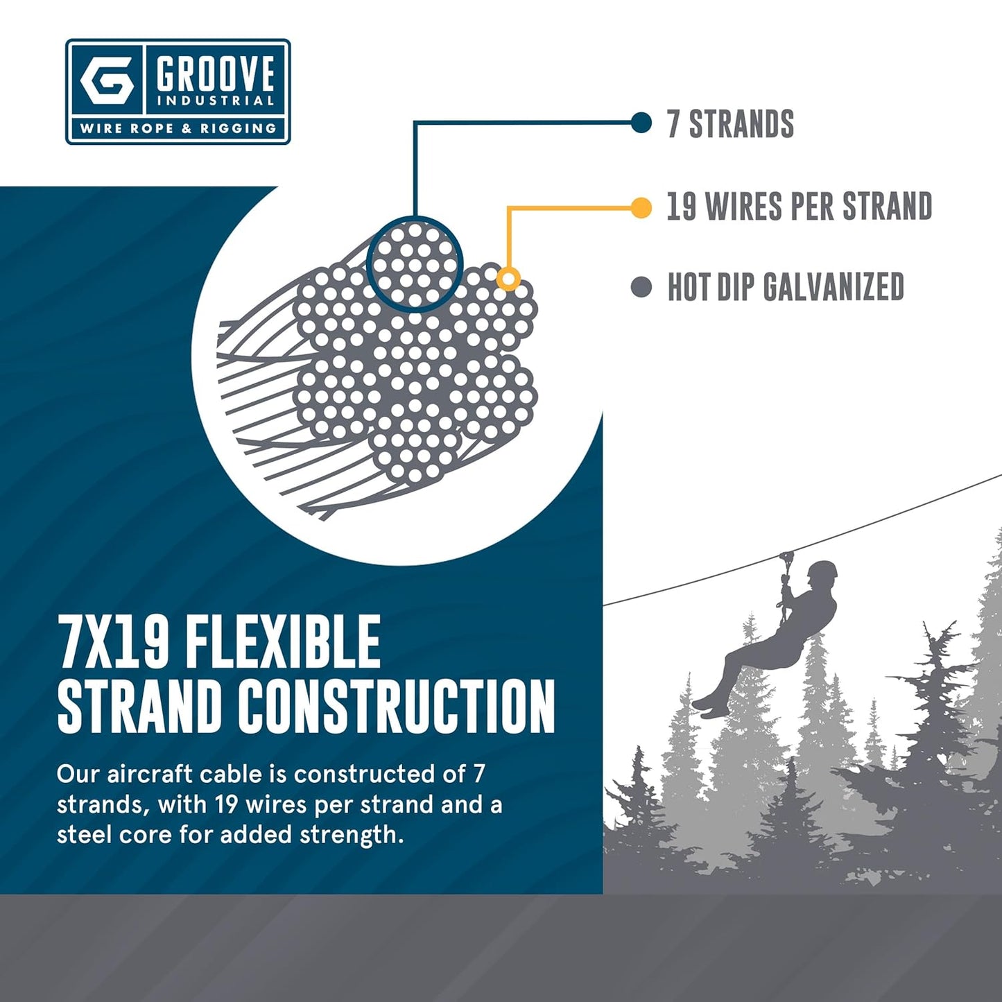 5/16’’ 7x19 Hot Dip Galvanized Aircraft Cable – Steel Wire Rope - 150 Feet