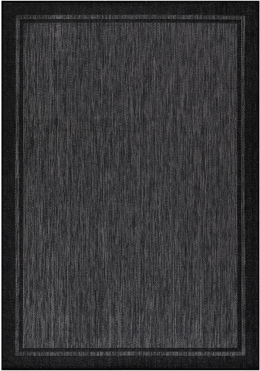CAMILSON Indoor Outdoor Rug, 6x9 Bordered Dark Grey Black Modern Area Rugs for Indoor and Outdoor Patios, Kitchen and Hallway Mats, Washable Porch Deck Outside Carpet (Bordered Black, 6 x 9)