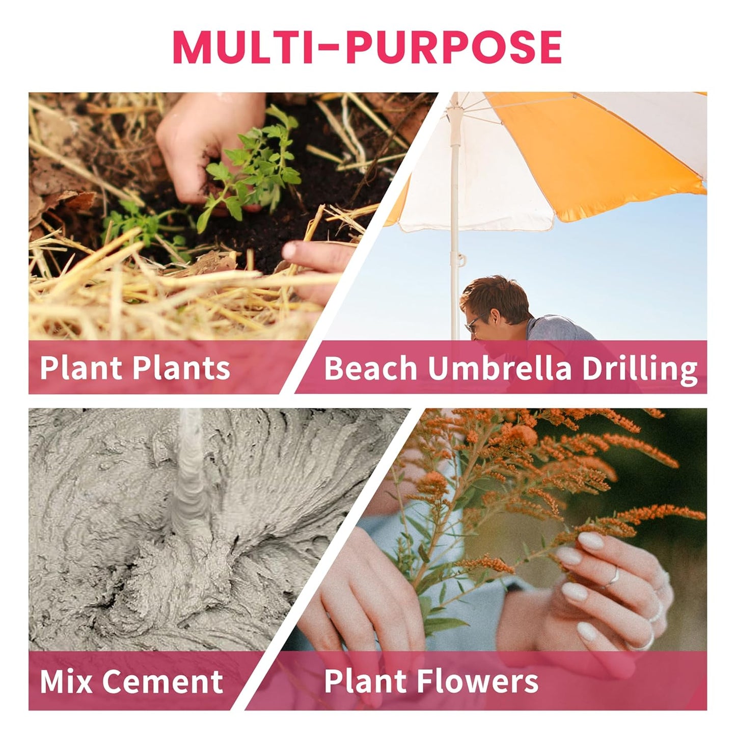 TCBWFY 1.6 x 16.5 Inch Pink Auger Drill Bit for Planting - Garden Tools Auger Drill Bit, Spiral Garden Auger, Drill Auger Bit for Planting Bulbs and Flowers