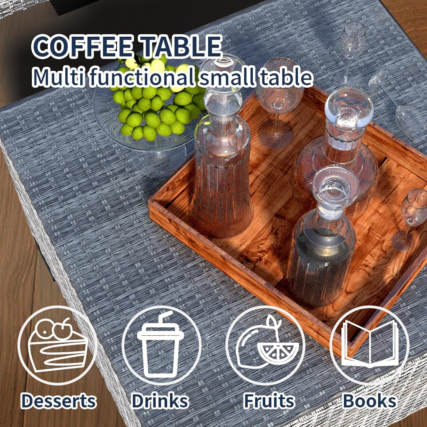 7 Piece Patio Furniture Set, Rattan Outdoor Patio Conversation Sets, Outdoor Sectional Furniture with Waterproof Cushion and Coffee Table, for Deck, Backyard, Garden, Field Gray