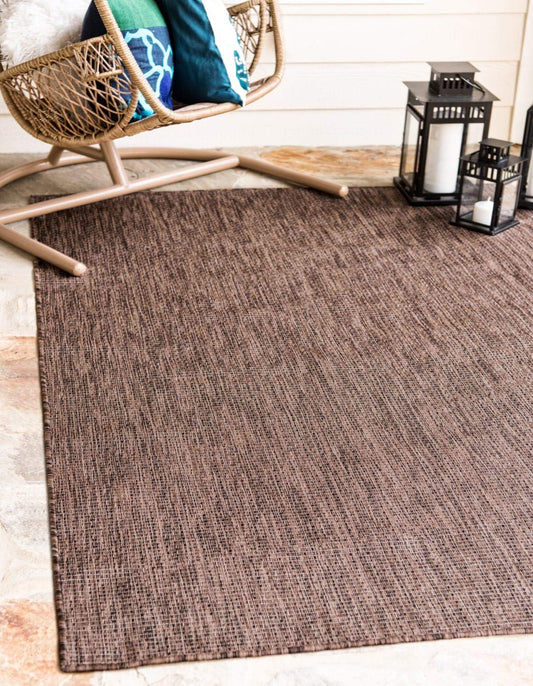 Unique Loom Collection Casual Transitional Solid Heathered Indoor/Outdoor Flatweave Area Rug (4' 1" x 6' 1" Rectangle, Light Brown/Ivory)