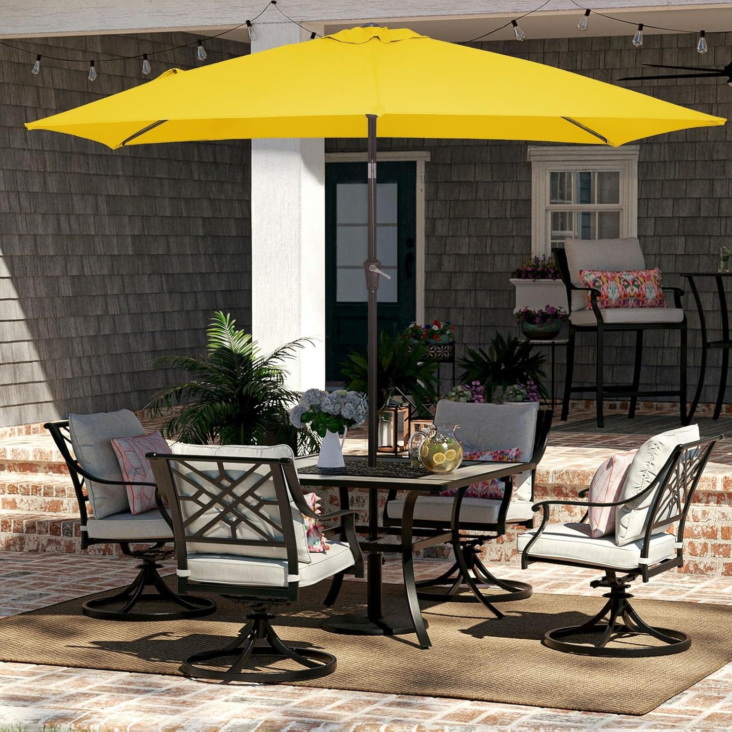 JEAREY 6.5x10 ft Rectangular Patio Umbrellas Outdoor Market Umbrella with Push Button Tilt and Crank, Rectangle Table Umbrella 6 Sturdy Ribs UV Protection for Pool Garden Backyard Deck, Yellow