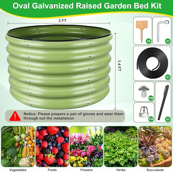 3x3x1.4ft Galvanized Raised Garden Bed, Deep Metal Garden Bed, Matcha Green Raised Garden Beds Outdoor, Raised Bed for Planting Vegetables, Flowers, Fruits