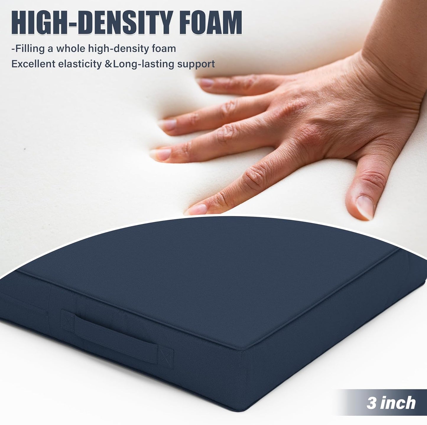 Patio Chair Cushions 17 X 16 X 3 Inch Waterproof Outdoor Seat Cushions for Patio Furniture, Outdoor Sofa Couch Pads with Ties & Handle, Set of 2, Navy Blue