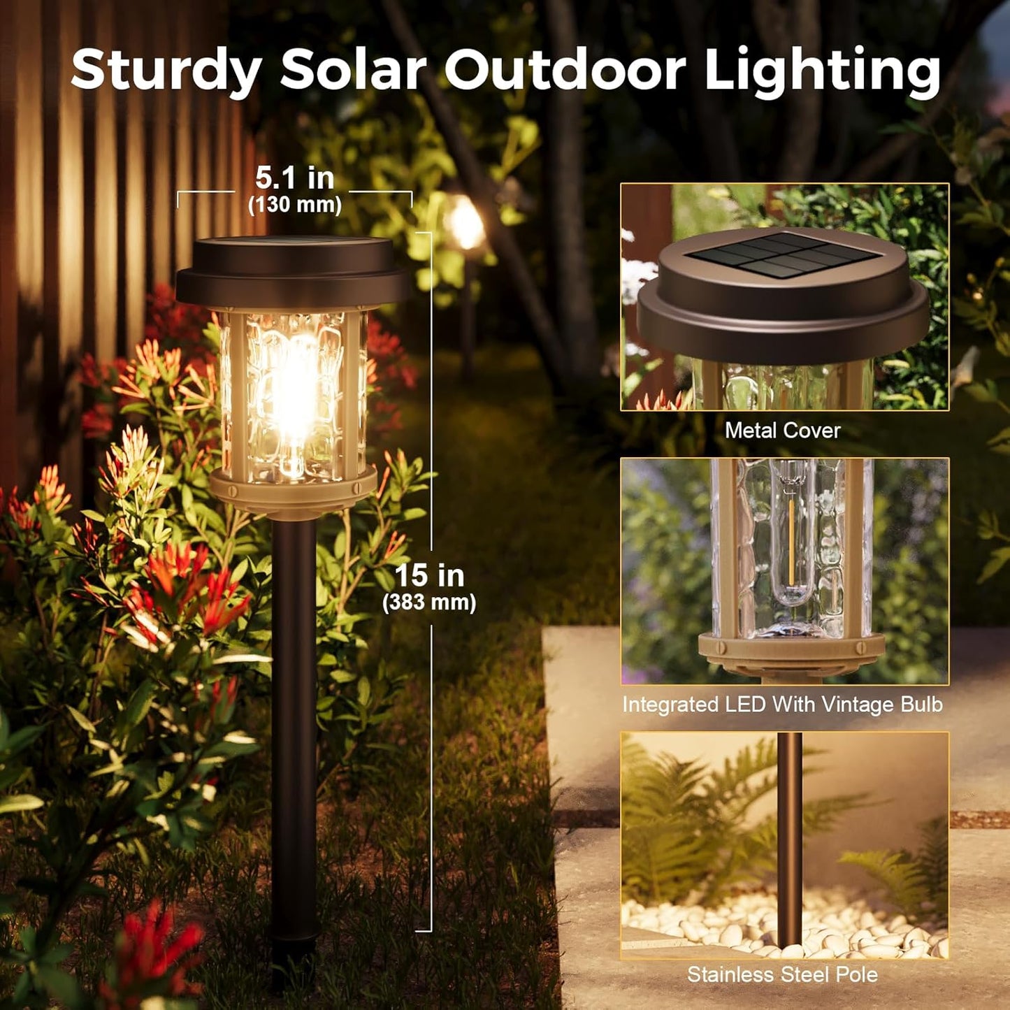 XMCOSY+ Solar Garden Lights Waterproof - 20 LM Solar Pathway Lights, Water Lens Glass Outdoor Lighting for Garden Yard Walkway Driveway Landscape (Warm White)
