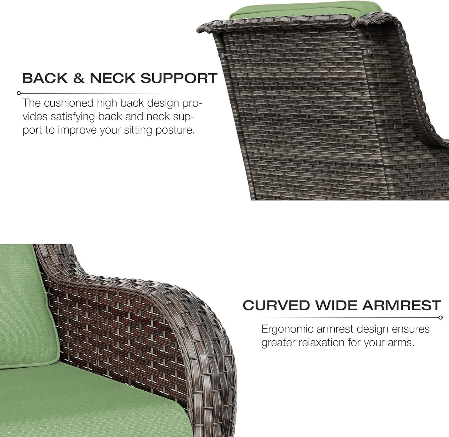 Joyside Outdoor Wicker Chair Rattan Patio Dining Chairs Set of 2 PE Wicker Patio Chairs with 4inch Seat Cushions Outdoor Patio Seating Chair for Garden, Backyard Deck(Mixed Grey/Green)