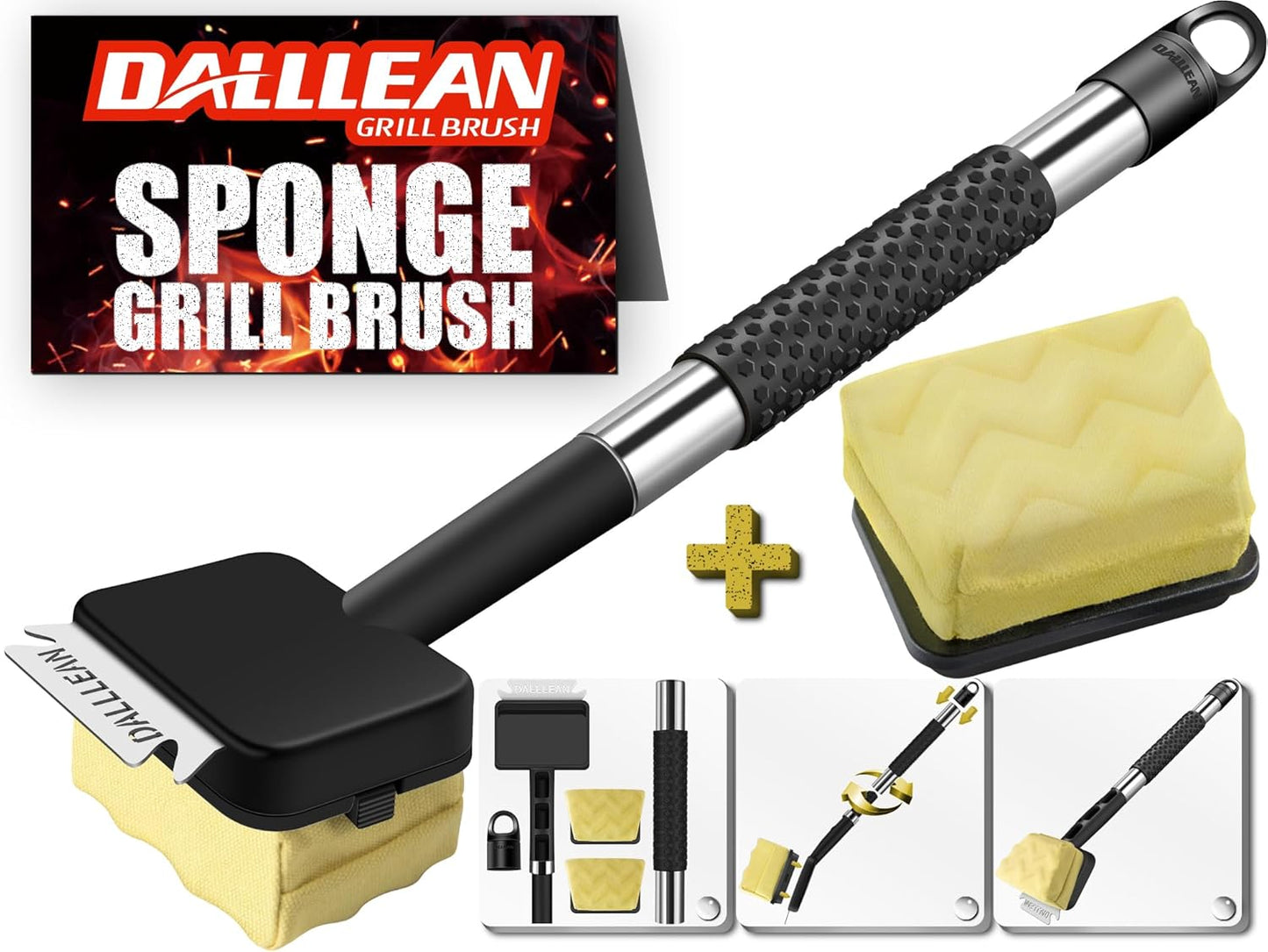 BBQ Grill Brush Bristle Free(2Heads) for Outdoor Grill, Trapezoid- Shaped Design Replaceable Head Cleaning Brush, Steam Grate Cleaner, BBQ Cleaning Brush, Scraper for Grill, Safe Barbecue Grill Brush