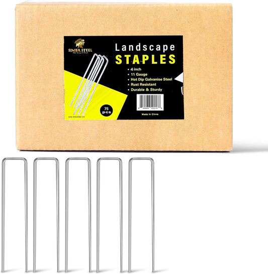 75 Pack x 4 Inch Landscape Staples Galvanised, Fabric Pins, 11 Gauge, Garden Staples, Tent Stakes, Fabric Pins for Lawn, Fence, Tent, Decoration, Weed Barrier, Outdoor. (75 x 4in)