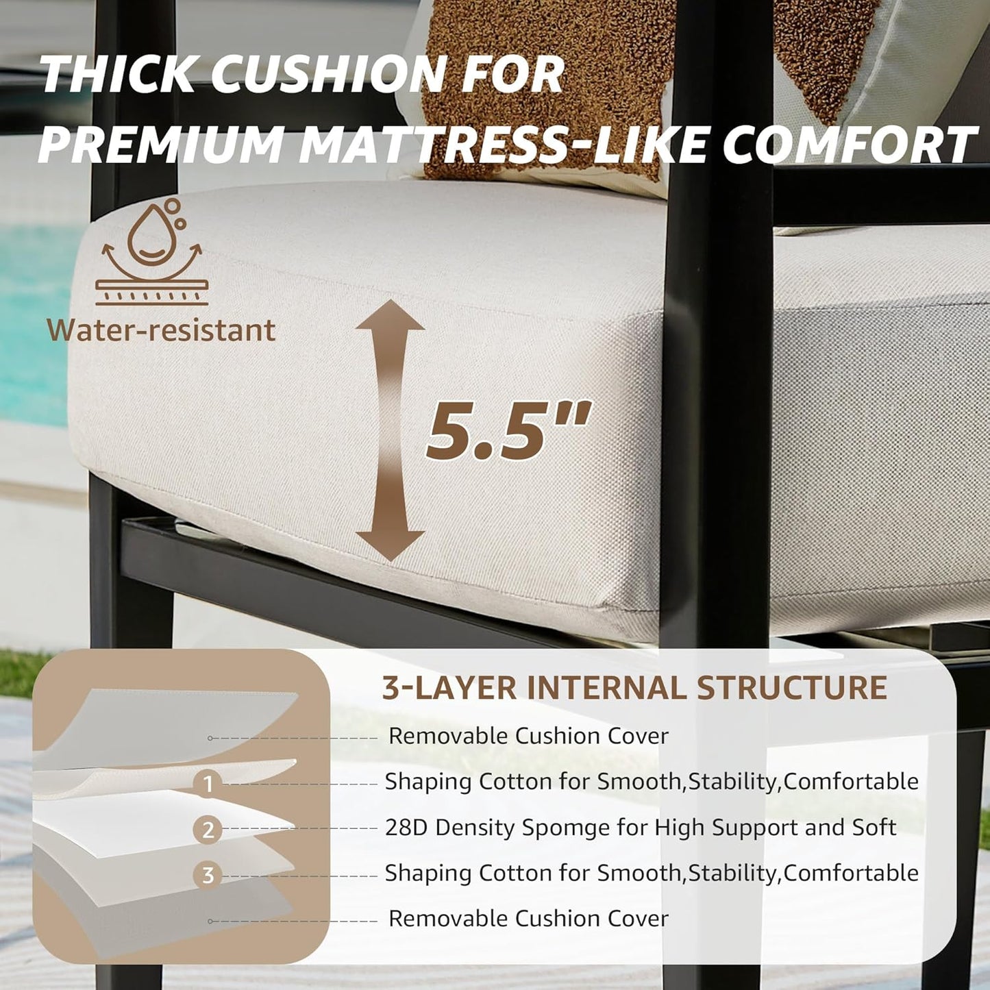 NATURAL EXPRESSIONS Outdoor Patio Chair Set 3 Pieces Furniture Conversation Sets with Porch Chairs Metal Table for Balcony Yard Garden Lawn Poolside